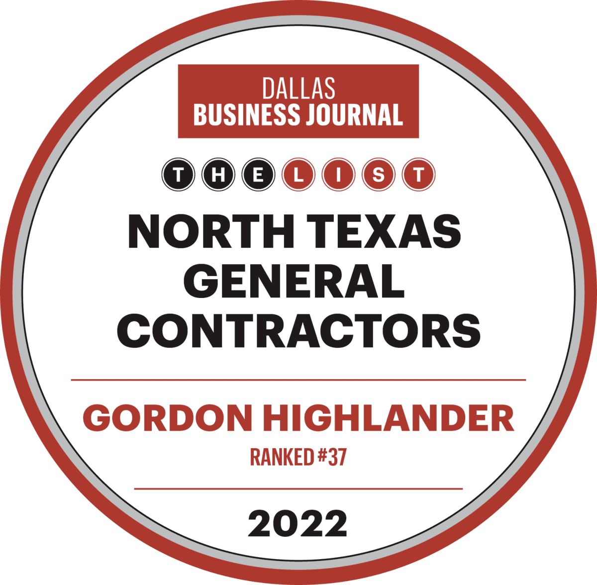Gordon Highlander Ranked 37 by DBJ - North Texas General Contractors List